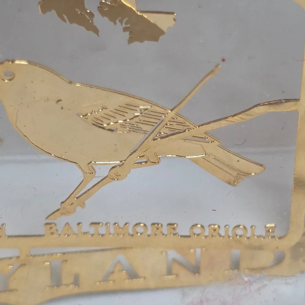 Vintage 90s Nations‎ Treasures Maryland Bird Flower Ornament 24K Gold Oriole